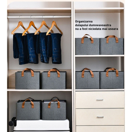 Cutie de Depozitare Tip Cos,  Material Textil, Pliabila, 47x30x25 cm, 35 l, Cadru Metalic, cu Manere, Gri