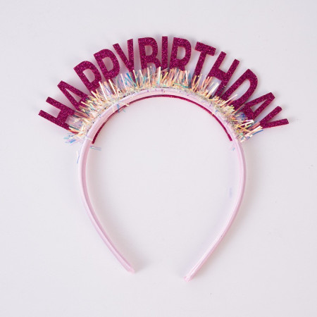 Coronita Decorativa pentru Petreceri, Cyrax, Tema Aniversare, Model Happy Birthday, Marime Universala, Roz