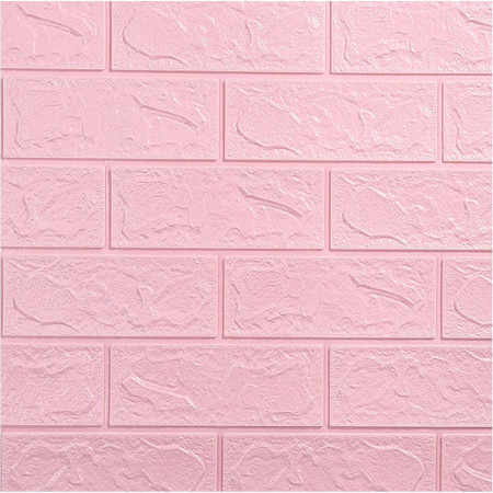 Set 10 Placi Tapet 3D,  35 x 38 cm, Grosime 3 mm, din Polietilena, Model Caramida, Suprafata acoperita 1.33 mp, Roz