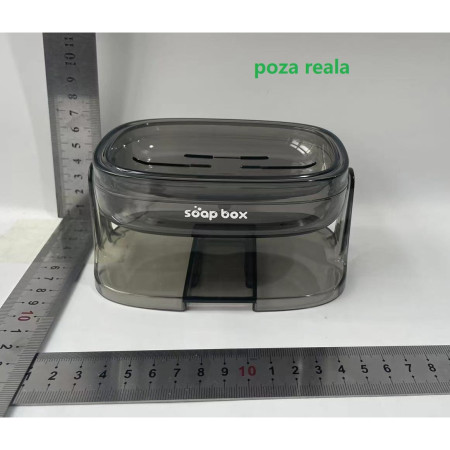 Savoniera cu Suport 2 in 1,  Pentru Perete sau Blat, PET, Scurgere Optima, GriTransparent