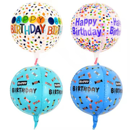 Balon din Folie Metalizata, Cyrax, Figurine 4D, Model Happy Birthday, Tematica Aniversara Bombonele, 63x24 cm, Ambalaj Individual, Pai Inclus, Umflare cu Aer sau Heliu, Blue