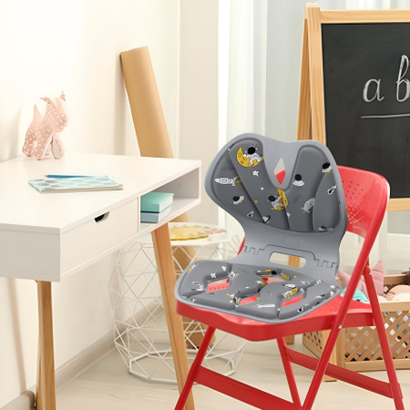 Suport pentru Scaun, Cyrax, pentru Corectarea Posturii, Portabil, Pliabil, Ergonomic, Ameliorare Durere, Respirabil, 35x32x30 cm, Marime L, Model Rachete, Gri