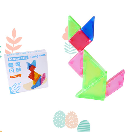 Joc Magnetic Tangram, Cyrax, 7 Piese Magnetice, Forme Geometrice, 3 Ani, EVA, ABS, Magnet, 10.5 x 10.5 x 2.2 cm, Multicolor