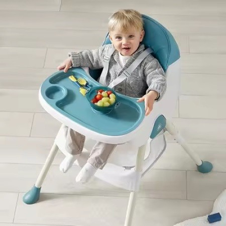 Scaun de Masa Pliabil 3in1, Cyrax, Reglabil, Multifunctional, 3 Pozitii, Masuta si Husa Detasabile, Centura de Siguranta, Albastru