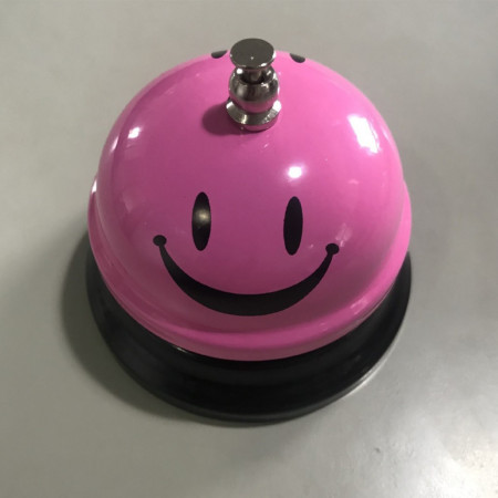Clopotel Metalic Multifunctional, Cyrax, Roz cu Imprimeu SMILEY FACE, 7.5 x 7.5 x 6.5 cm, Dresaj, Receptie, Restaurante,