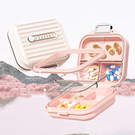 Cutie de Depozitare pentru Pastile,  Cutie de depozitare Medicamente, Cutie de depozitare Vitamine, Suplimente, pentru Fete, din Plastic cu indice zi, Roz