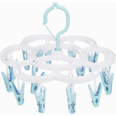 Uscator de Rufe Suspendat  cu 16 Carlige, Rotire 360 Grade, Mateiral Plastic, Usor de Depozitat, Multifunctional, 26 x 21 cm, Albastru