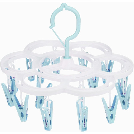 Uscator de Rufe Suspendat  cu 16 Carlige, Rotire 360 Grade, Mateiral Plastic, Usor de Depozitat, Multifunctional, 26 x 21 cm, Albastru