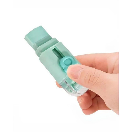 Radiera Retractabila,  Model Ursulet, Reglare Push-Pull, Radiera de tip Push, Doua Radiere de Rezerva in set din Cauciuc, Verde deschis