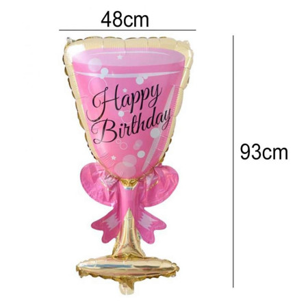 Set 2 Baloane din Folie Metalizata, Cyrax, tematica Aniversare HAPPY BIRTHDAY, Figurine Model Sticla de Sampanie 50 x 108 cm si Pahar 48 x 93 cm, Roz