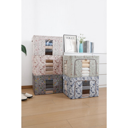 Cutie Depozitare,  66L, din Material Textil, 50 x 40 x 33 cm, pentru Haine si Lenjerii, Model Fluturasi, Gri Inchis