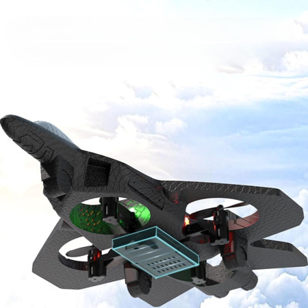 Jucarie Interactiva, Cyrax, Aeronava de Lupta, din EVA, cu Telecomanda, Incarcare USB, +14 Ani, 25.5 x 18 x 5.2 cm, Negru-Rosu