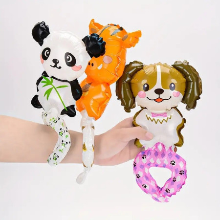 Balon din Folie Metalizata, Cyrax, Figurine Animalute, Tip Bratara, Model Girafa, 13 x 35 cm, Ambalaj Individual, Pai Inclus, Umflare cu Aer sau Heliu, Maro