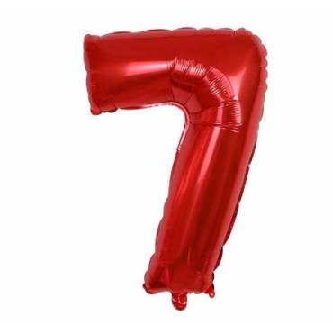 Balon din Folie Metalizata Cyrax, Figurina Cifra, Tema Aniversare 100 cm, Ambalaj Individual, Pai inclus, Umflare cu Aer sau Heliu, Rosu, Cifra 7