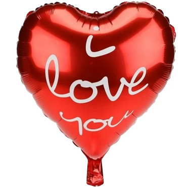 Balon din Folie Metalizata, Cyrax, Figurina Inima, Model I Love You Scris de Mana, Tema Ziua Indragostitilor, 45 cm, Ambalaj Individual, Pai Inclus, Umflare cu Aer sau Heliu, Rosu