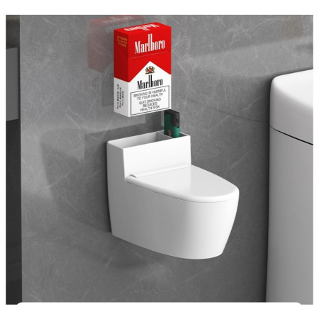 Scrumiera creativa  Forma de Toaleta, Capac Alb , Material ABS si Otel Inoxidabil, 12.5 x 10 x 8 cm, Fixare prin Lipire sau De Sine Statator, pentru Baie, Camera, Bucatarie, Balcon, Alb, model 2