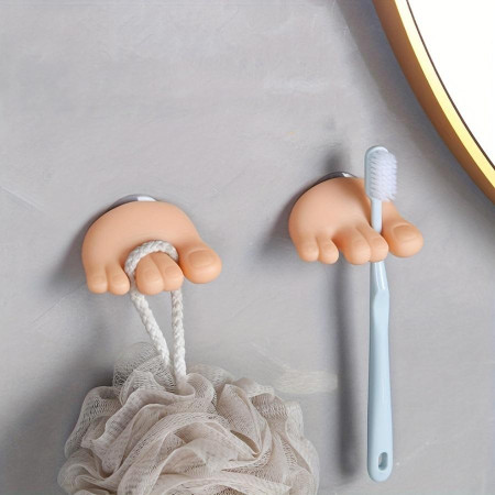 Suport de Baie,  Multifunctional, pentru Periute/Cabluri, din PVC, cu Ventuza, Model Picior, 4 x 6.5 cm, Crem