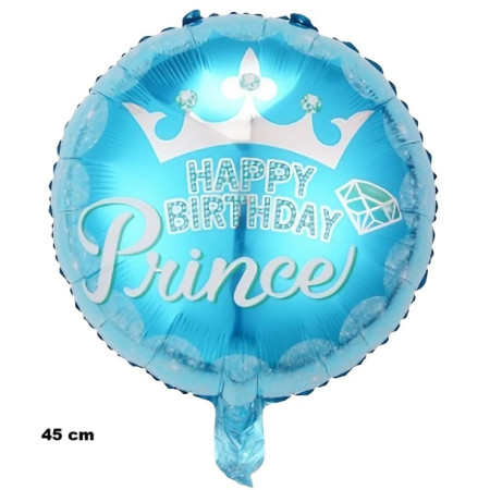 Balon din Folie Metalizata, Cyrax, Figurine, Model Prince, Happy Birthday, Tematica Aniversare, 45 cm, Ambalaj Individual, Pai Inclus, Umflare cu Aer sau Heliu, Multicolor