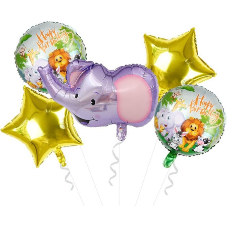 Balon din Folie Metalizata, Cyrax, Mini Figurina Rotunda, Model Animalute, Happy Birthday, Tematica Aniversare, 45 cm, Ambalaj Individual, Pai Inclus, Umflare cu Aer sau Heliu, Multicolor