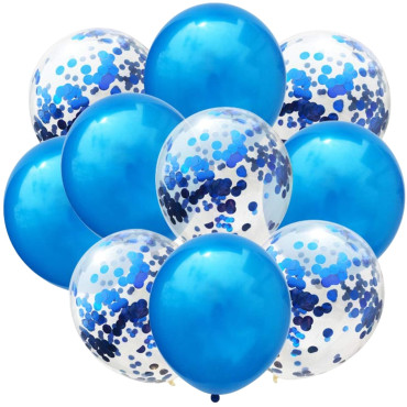 Set 10 Baloane din Latex, Cyrax, Model Party Confetti, 5 x Confetti, 5 x Albastru, 25 cm, 2.2g