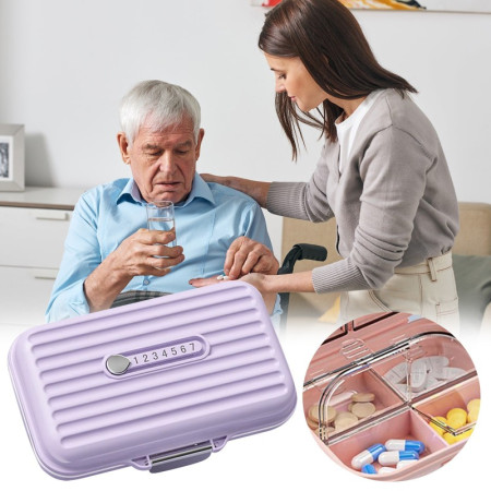 Cutie Medicamente,  Mov, 7 Compartimente, Portabila si Compacta, 11x7.2x3.5 cm, Ideala pentru Uzul Cotidian