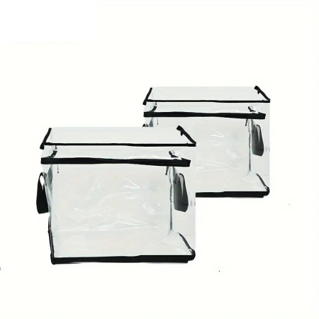 Cutie de Depozitare,  din PVC + Textil, Rezistenta la Apa, Geanta pentru Carti, 38x24x32 cm, Transparent-Negru