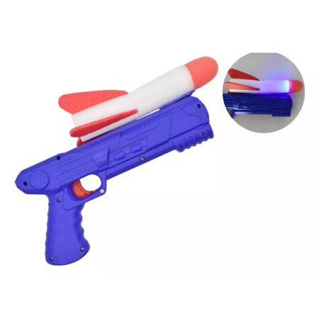 Pistol de Jucarie, Cyrax, cu Lansator de Racheta, din Polistiren/Plastic, Lumina LED, +3 Ani, Albastru/Rosu