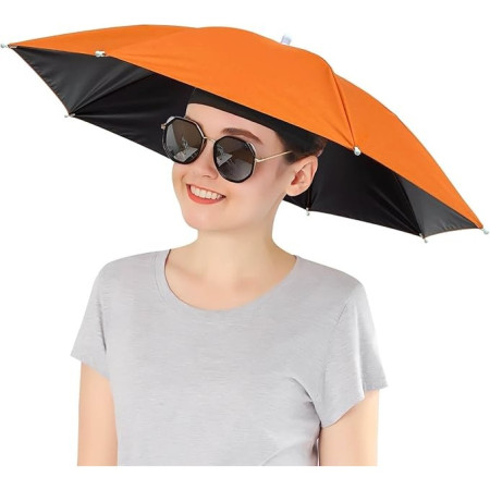 Umbrela de Cap,  Diametru 69 cm, Banda Elastica de Cap, Protectie UV/Ploaie, Portocaliu