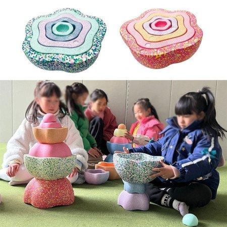 Jucarie Senzoriala de Echilibru, Cyrax, Tip Stepping Stones, 5 Piese, din Spuma, pentru Miscare, Sarituri, Prindere, Diametru 28 cm, Model 4, Multicolor