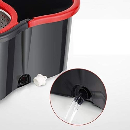 Set mop rotativ cu galeata  material plastic si microfibra, rezistent, cu dop scurgere, vas detasabil, pentru interior, capacitate 8 l, negru/rosu
