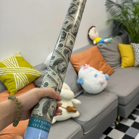 Tub de Confetti, Cyrax, Money, 30x5 cm, Confetii Asortate Model Dolari, Eliberare prin Rasucire, Multicolor