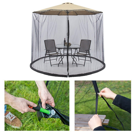 Plasa anti-tantari si insecte  pentru umbrela de soare, inaltime 2.4 m, diametru 3.8 metri, circumferinta negru