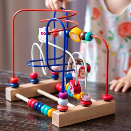 Jucarie din Lemn Montessori, Cyrax, Labirint Motricitate cu Abac si Animalute, Rollercoaster pentru Copii, Educativ, Dezvoltarea Abilitatilor Motorii, Numaratoare, 22.5x22.5x15 cm, Multicolor
