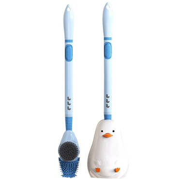 Perie de Toaleta,  cu Suport de Perete, Recipient Detergent, 2 Tipuri de Perii, Model Rata, Albastru