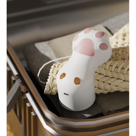 Aparat pentru Curatat Scame, Par Si Praf,  Pentru Diferite Tipuri De Material, Incarcare USB Type-C, Model Labuta de Pisica, 14x7x7.5 cm, Alb-Roz