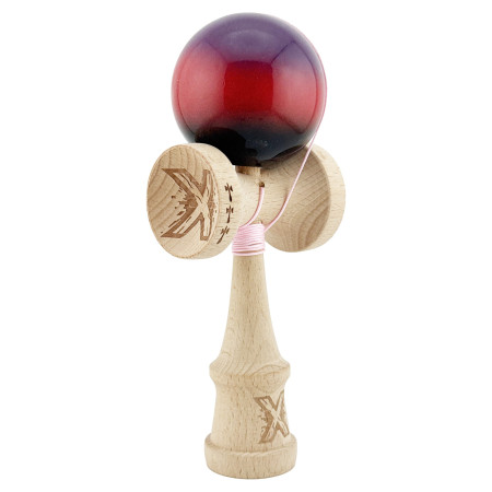 Kendama X Originala, Profesionala, Cyrax, Big Cups V2, Super Sticky Cupe Mari, Rulment Metalic cu Ata 55 cm, Mov/Rosu/Negru
