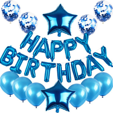 Cyrax Set baloane din folie metalizata si baloane din latex, baloane HAPPY BIRTHDAY, 4 baloane latex Confetti, 6 baloane latex Roz, 2 baloane folie Steluta, 40cm, Albastru