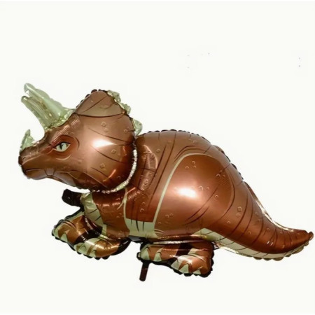 Balon din Folie Metalizata, Cyrax, Mini Figurine Dinozauri, Model Triceratops, Tematica Aniversare, 47x32 cm, Ambalaj Individual, Pai Inclus, Umflare cu Aer sau Heliu, Multicolor