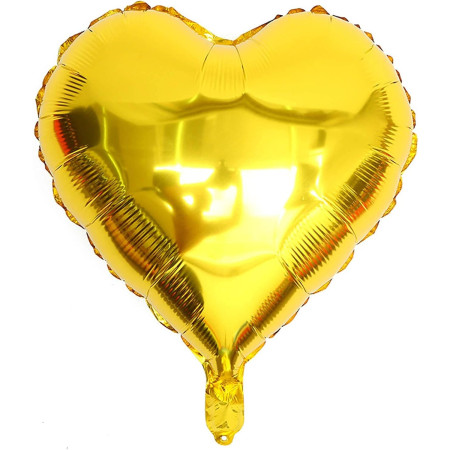 Balon din Folie Metalizata, Cyrax, Figurina Inimioara, Model Simplu, Tematica Iubire, 40 cm, Ambalaj Individual, Pai Inclus, Umflare cu Aer sau Heliu, Auriu