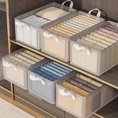 Cutie de Depozitare Tip Cos,  Material Textil Transparent, Pliabila, 47x28x20 cm, 35 l, Cadru Metalic, cu Manere, Alb