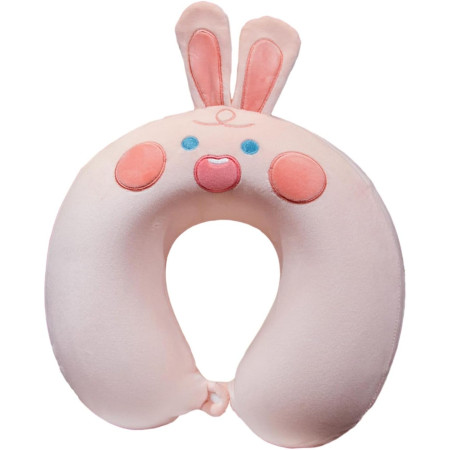 Perna de Calatorie in Forma de U,  Pentru Gat si Cap, Umplutura din Spuma cu Memorie, 30x30 cm, Model Iepuras, Accesoriu de Voiaj, Birou, Masina, Sistem Prindere Capse, Roz