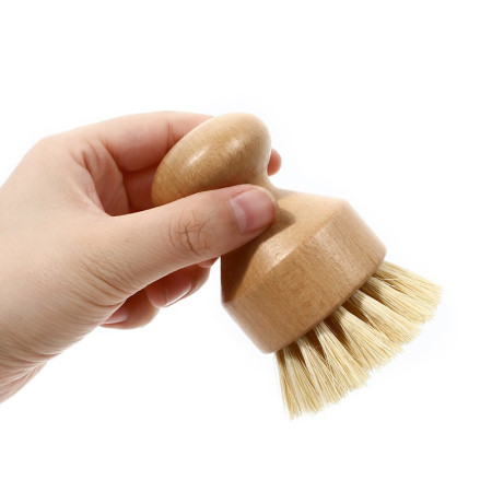 Perie de Curatat Vase si Alimente, Cyrax, din Lemn de Bambus, 8 x 5 cm, Perie din Sisal, Maro