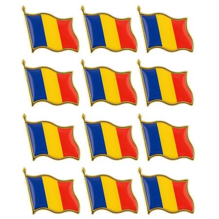 Set 12 Insigne Steag Tricolor Romania,  Model Brosa cu Ac de Siguranta, 20x20 mm