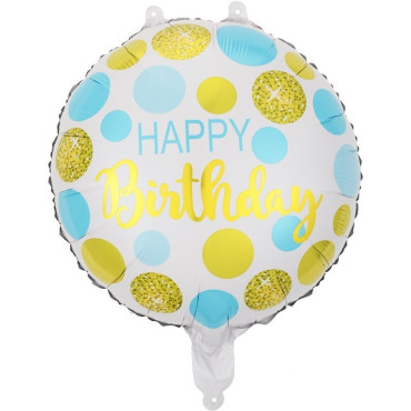 Balon din Folie Metalizata, Cyrax, Figurine, Model 5, Happy Birthday, Tematica Aniversare, 45 cm, Ambalaj Individual, Pai Inclus, Umflare cu Aer sau Heliu, Multicolor