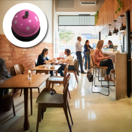 Clopotel Metalic Multifunctional,  Roz cu Imprimeu Labuta Alba, 7.5x7.5x6.5 cm, Dresaj, Receptie, Restaurante