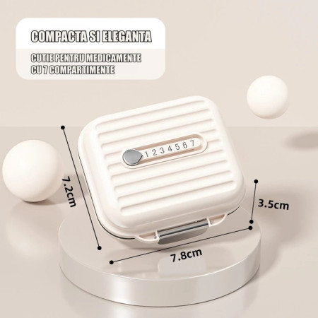 Cutie Medicamente,  Bej, 7 Compartimente, Portabila si Compacta, 7.8x7.2x3.5 cm, Ideala pentru Uzul Cotidian