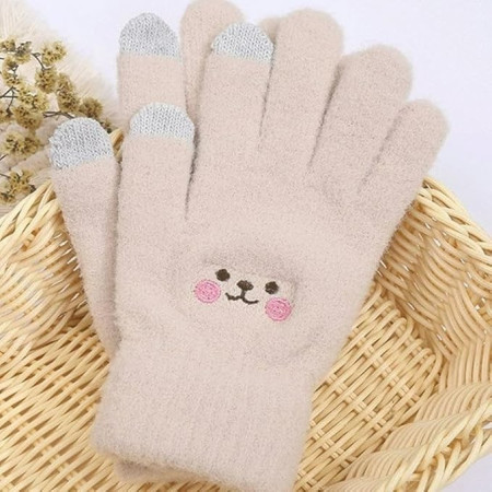 Manusi Dama,  Model Fata Zambitoare, Functie Touchscreen (ecran tactil), Material Lana Brodata, Manseta Elastica, Interior Pufos, Marime Universala, Bej