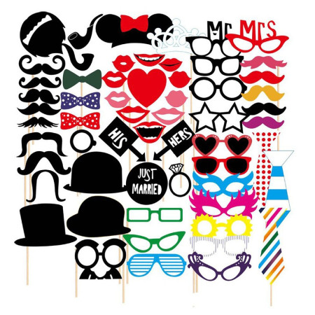 Set 60 de Accesorii pentru Petrecere, Cyrax, Props pentru Coltul de Poze, Ochelari, Palarii, Mustata, Cravata, pentru Evenimente, Multicolor