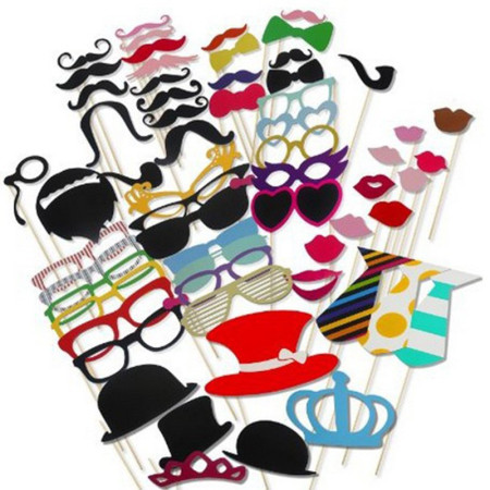 Set 60 de Accesorii pentru Petrecere, Cyrax, Props pentru Coltul de Poze, Ochelari, Palarii, Mustata, Cravata, pentru Evenimente, Multicolor