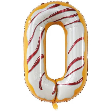 Balon din Folie Metalizata Cyrax, Figurina Cifra, Imprimeu Gogosi, Tema Aniversare 100 cm, Ambalaj Individual, Pai inclus, Umflare cu Aer sau Heliu, Multicolor, Cifra 0